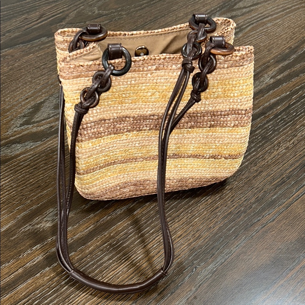 Croft & Barrow Brown\ Tan striped straw woven shoulder Bag